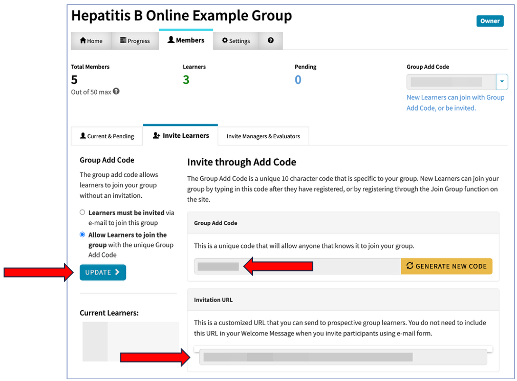 Invite learners management